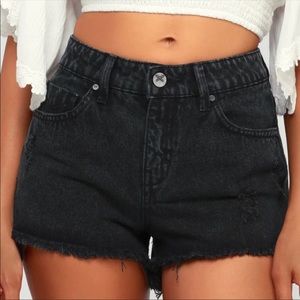 Anthropologie | Unpublished Washed Black High Waisted Distressed Denim Shorts